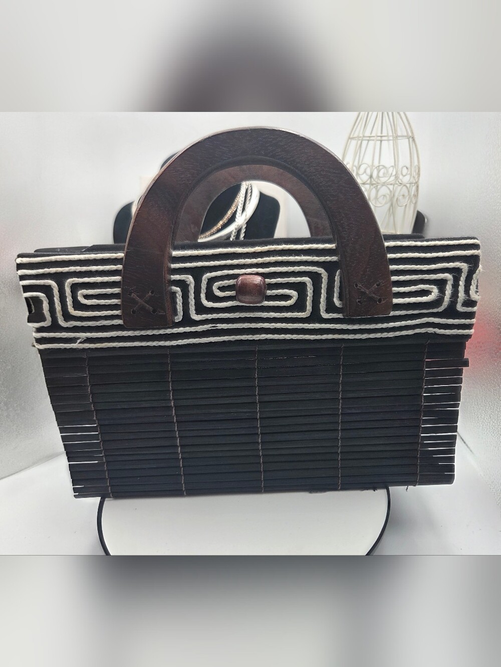 NEW unbranded bamboo slatted handbag
